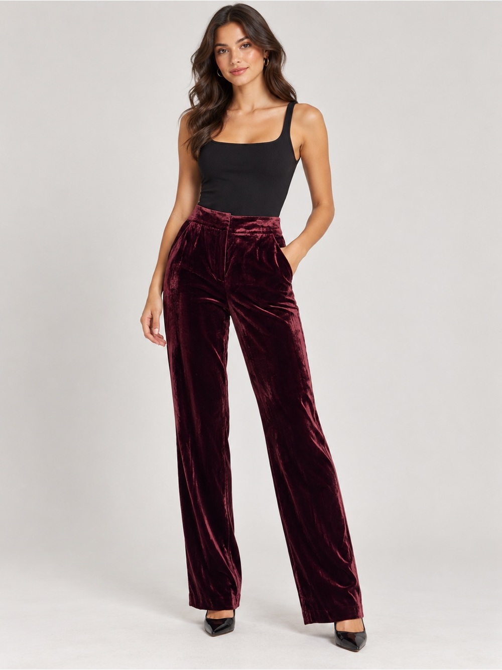 Veronica Beard Velvet Wide-Leg Pants in Deep Wine